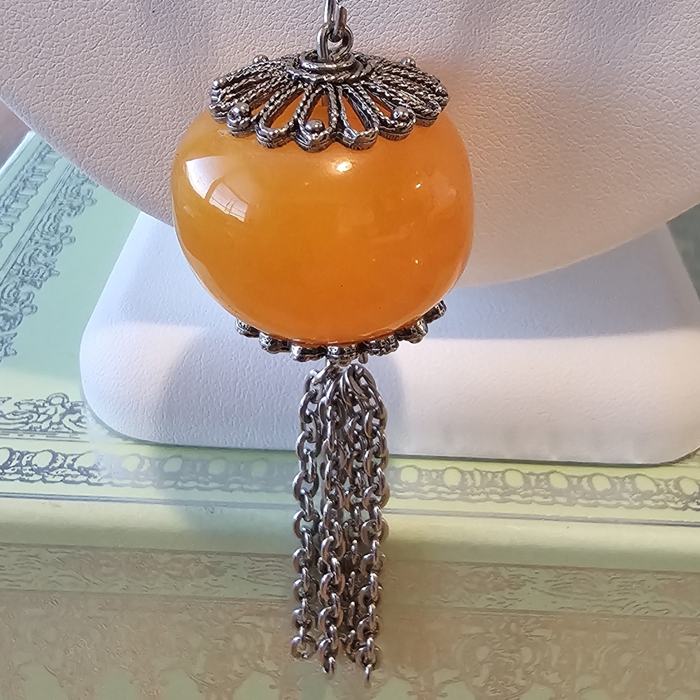 VINTAGE NATURAL BUTTERSCOTCH & EGG YOLK AMBER FILIGREE NECKLACE. - Picture 6 of 10